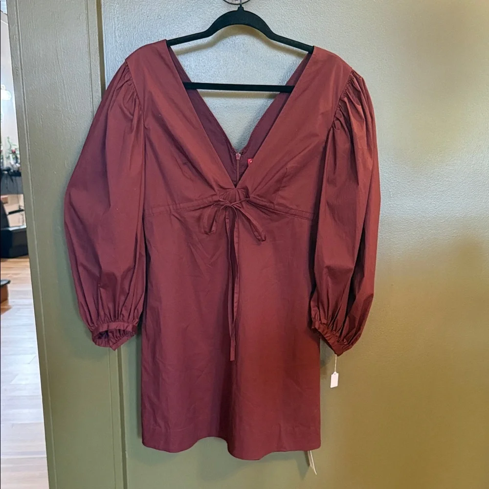 STAUD Brown Long Sleeve Deep V Mini Dress - Picture 2 of 4